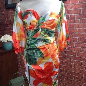 Summer is here! Beautiful Satin tropical multi ways to wear midi/mini dress.